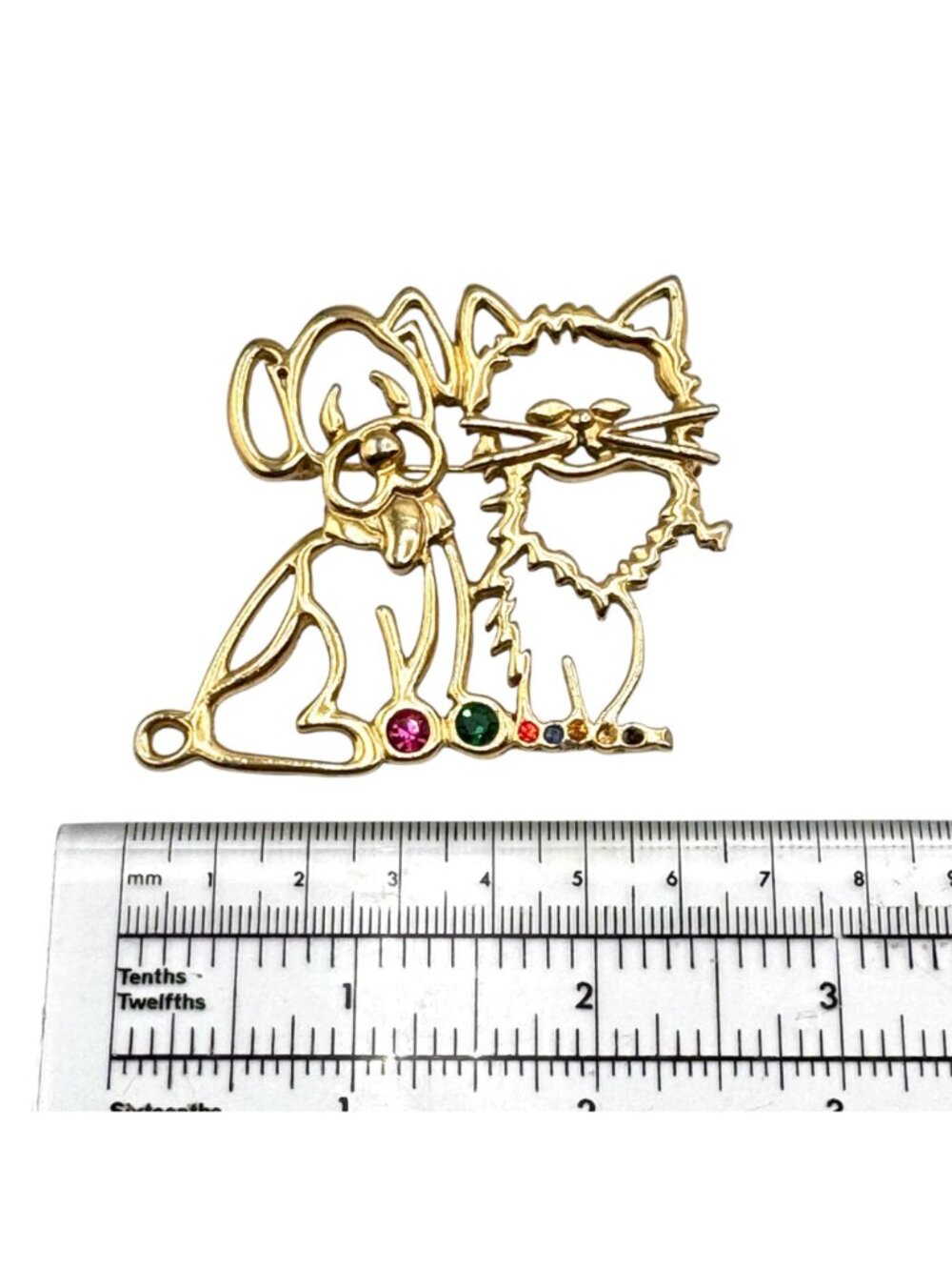Vintage Stylized Dog and Cat Brooch Openwork Gold Tone Large Modernist 2.5" - Picture 4 of 7